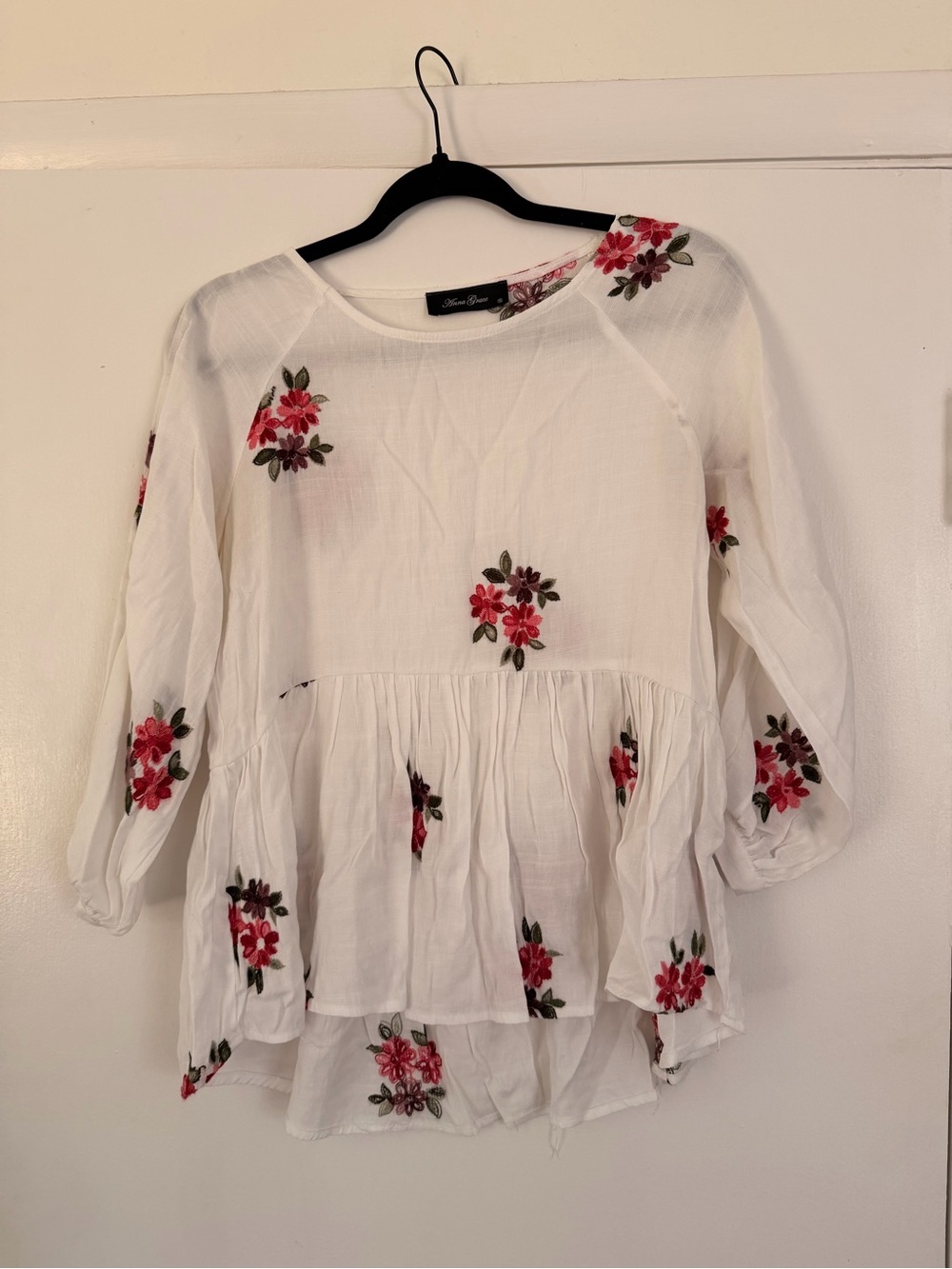 Anna Grace White Tunic with Red Floral Embroidery